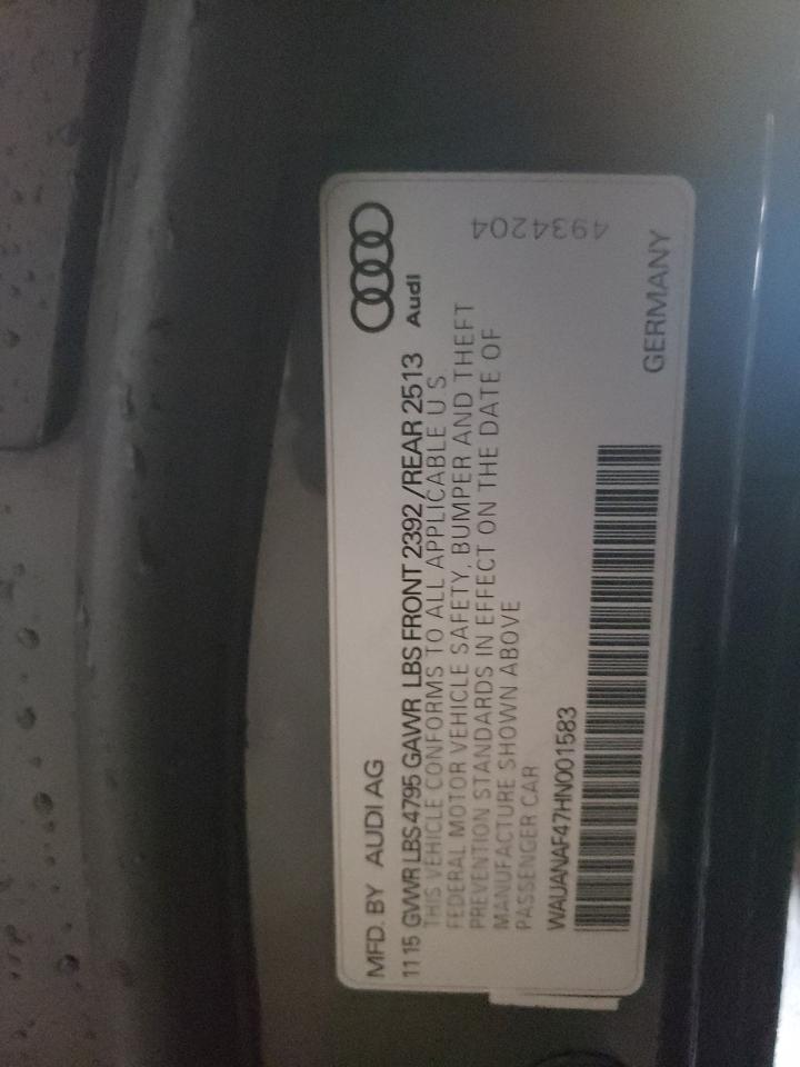 2017 Audi A4 Premium VIN: WAUANAF47HN001583 Lot: 93140975