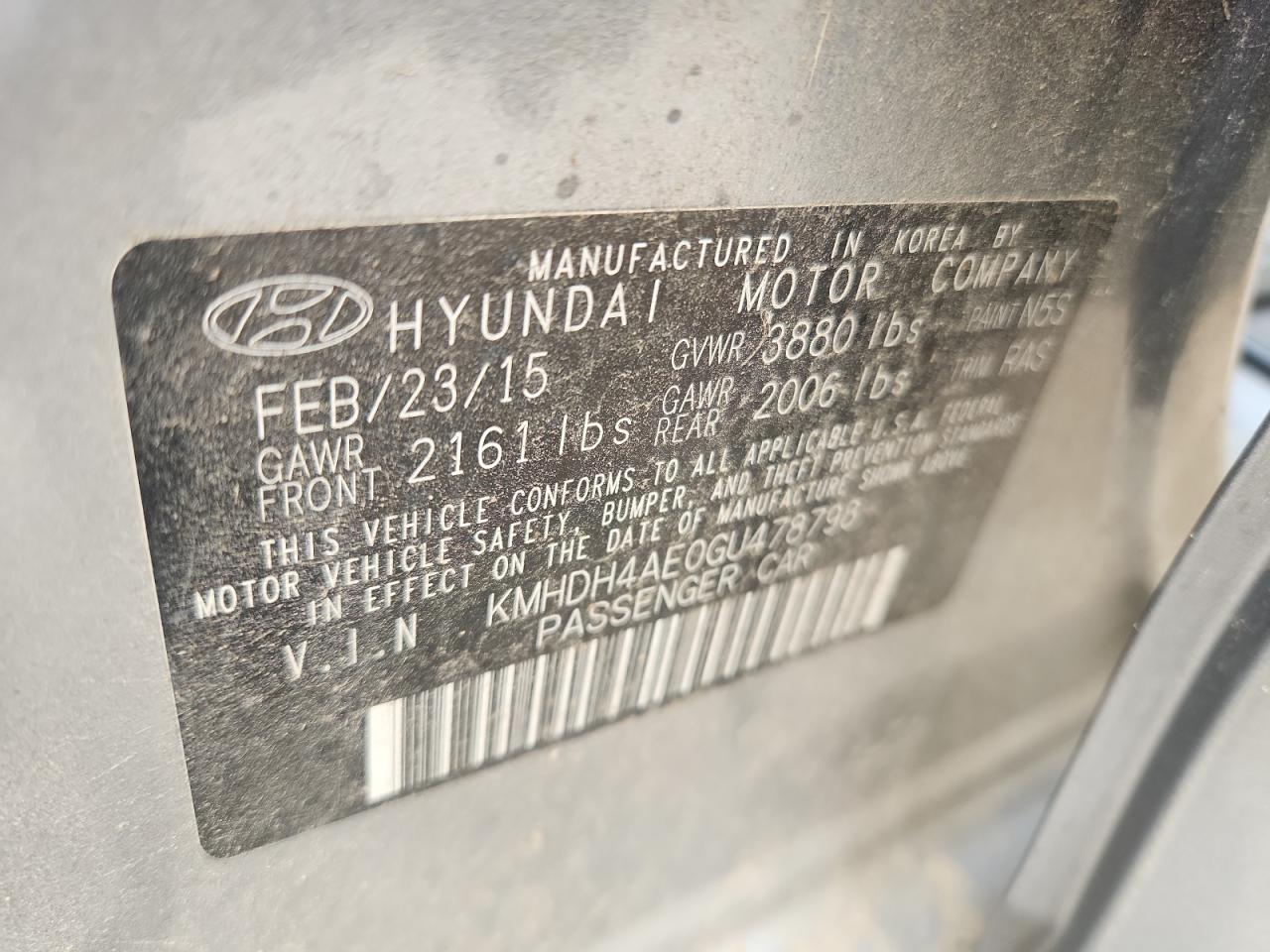 2016 Hyundai Elantra Se VIN: KMHDH4AE0GU478798 Lot: 94077765