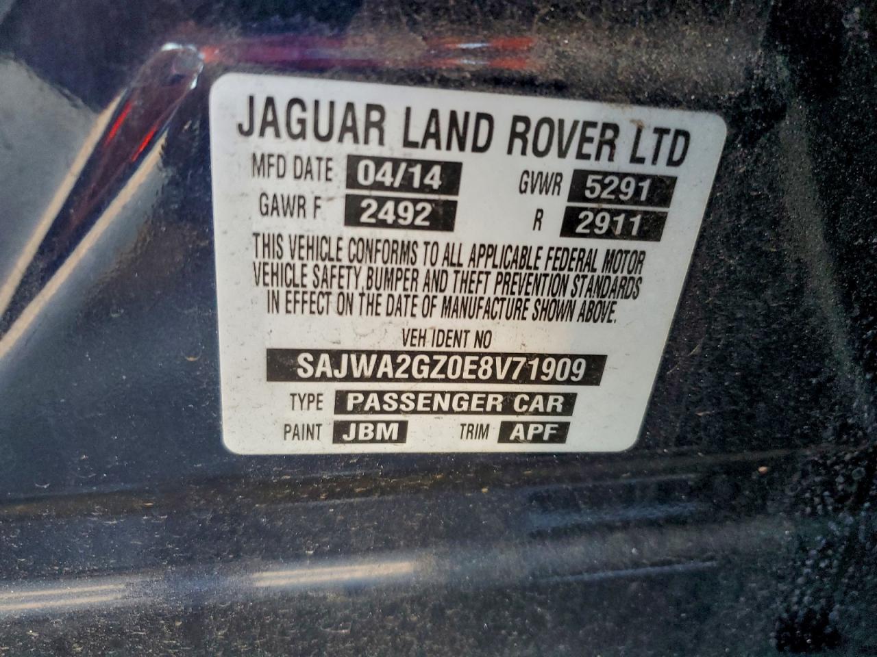 2014 Jaguar Xjl Portfolio VIN: SAJWA2GZ0E8V71909 Lot: 94231355