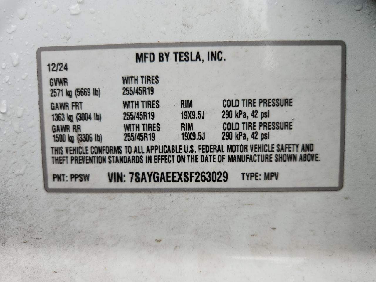 2025 Tesla Model Y VIN: 7SAYGAEEXSF263029 Lot: 91356985