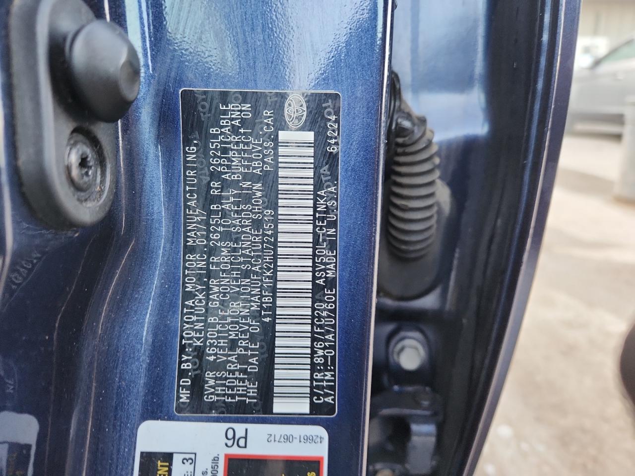 2017 Toyota Camry Le VIN: 4T1BF1FK2HU724519 Lot: 92328955