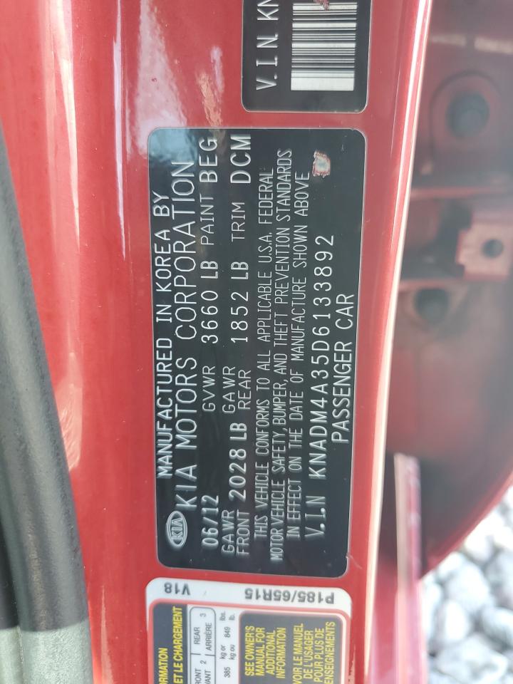 2013 Kia Rio Lx VIN: KNADM4A35D6133892 Lot: 91726895