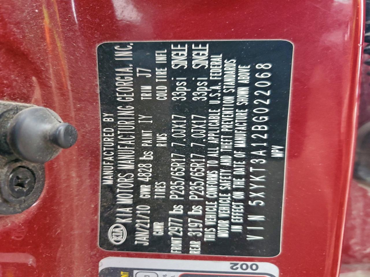 2011 Kia Sorento Base VIN: 5XYKT3A12BG022068 Lot: 94239205