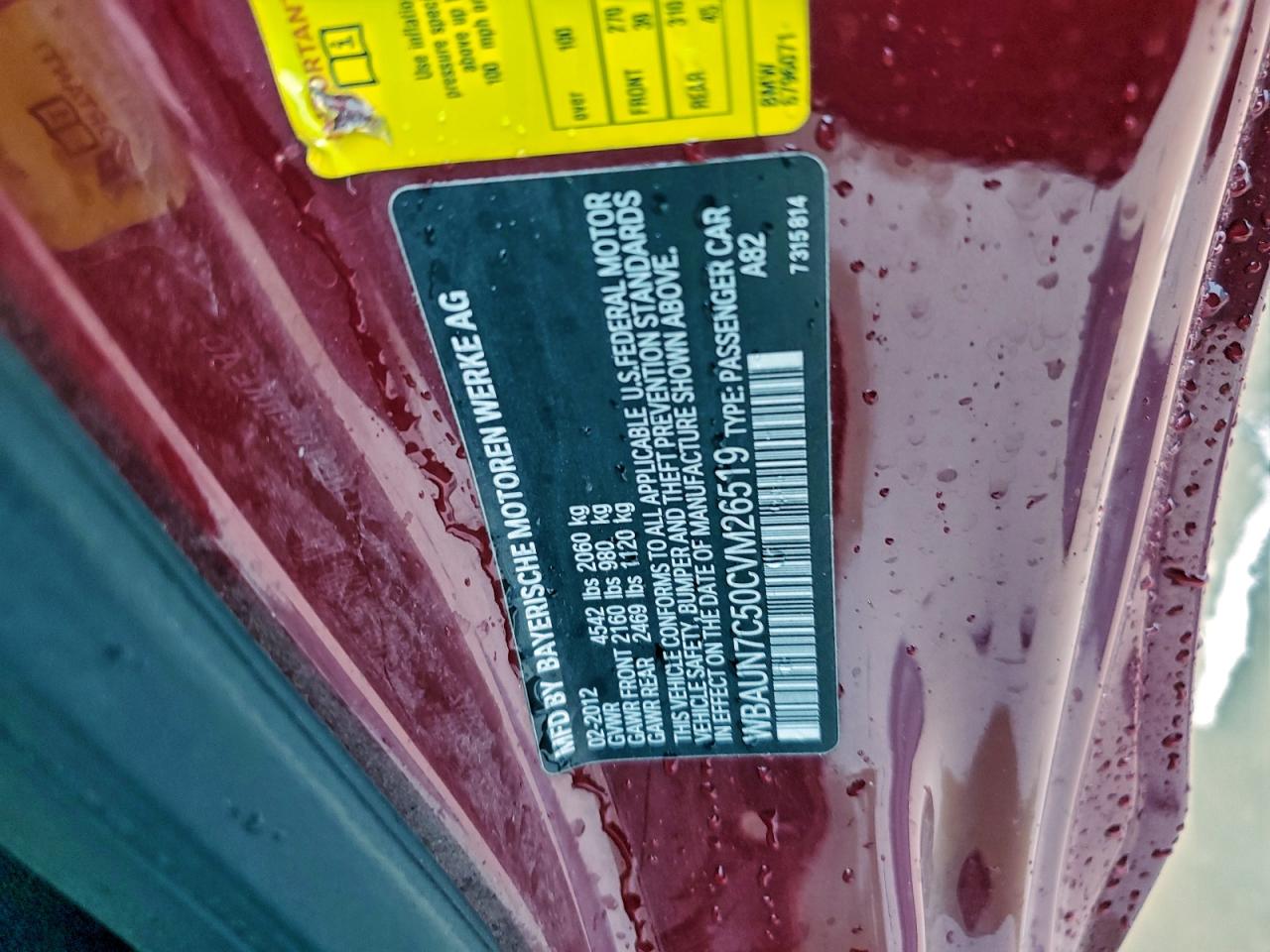 2012 BMW 135 I VIN: WBAUN7C50CVM26519 Lot: 93276195