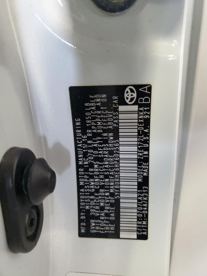 2017 Toyota Corolla L VIN: 5YFBURHE6HP602565 Lot: 91292375