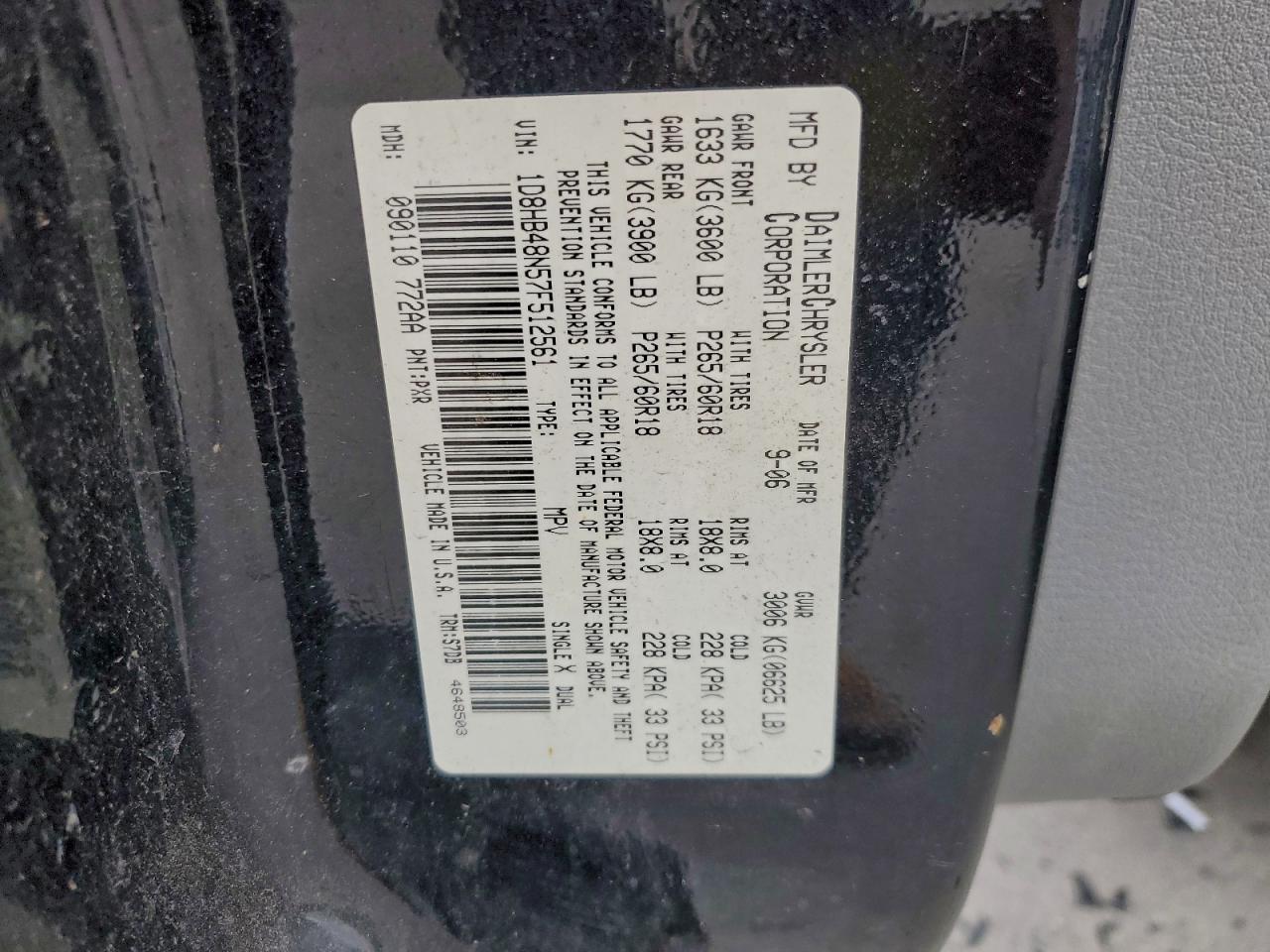 2007 Dodge Durango Slt VIN: 1D8HB48N57F512561 Lot: 94185985