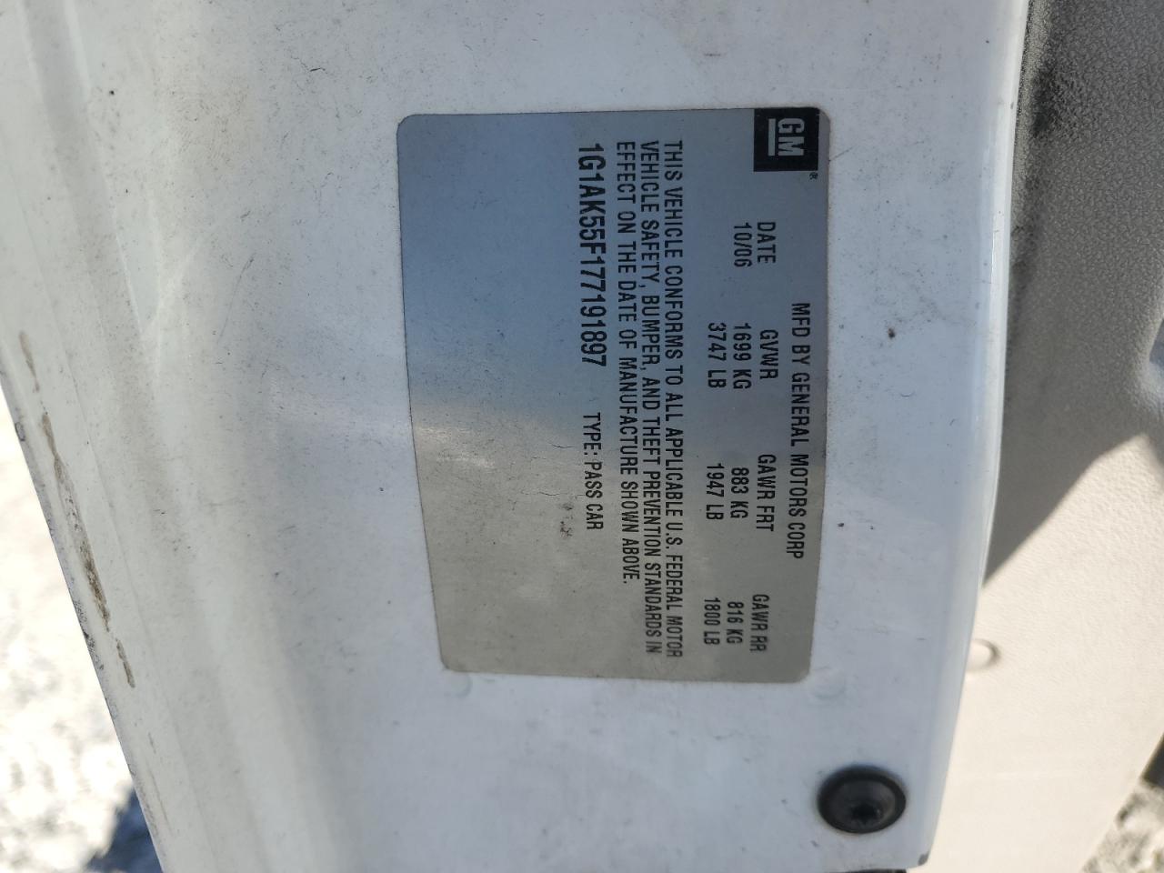 2007 Chevrolet Cobalt Ls VIN: 1G1AK55F177191897 Lot: 90704585