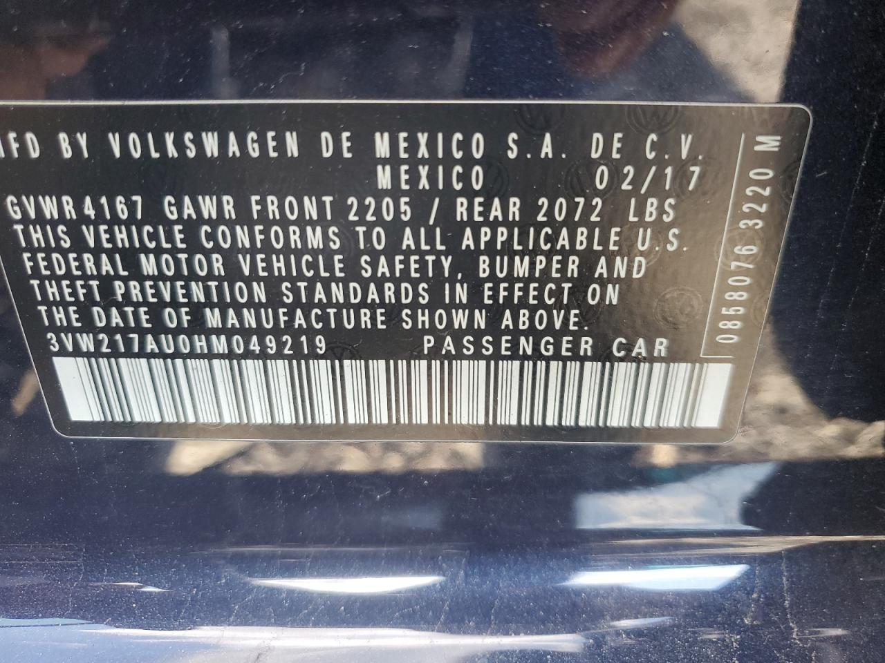 2017 Volkswagen Golf S VIN: 3VW217AU0HM049219 Lot: 91079415