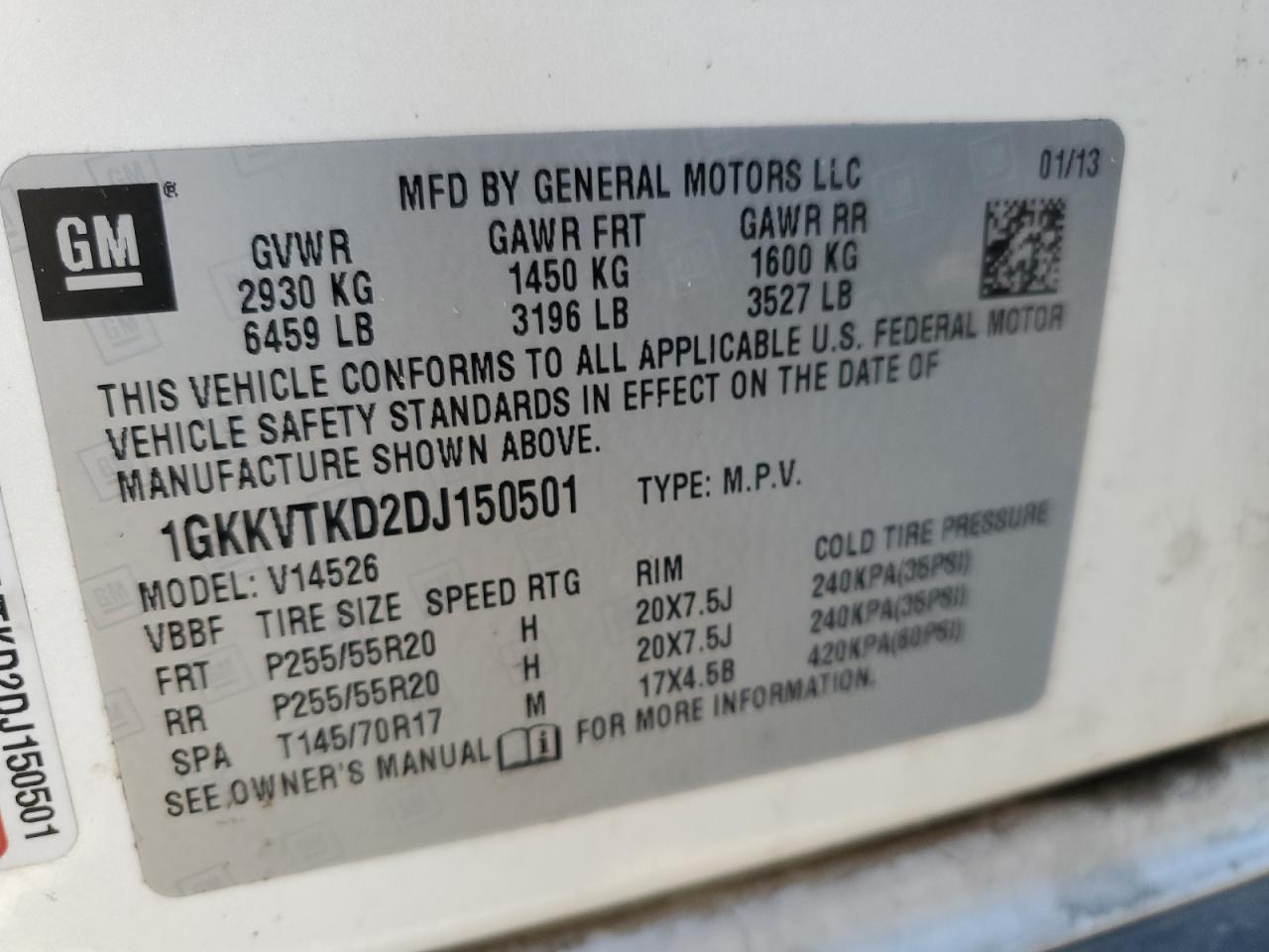 2013 GMC Acadia Denali VIN: 1GKKVTKD2DJ150501 Lot: 90979905