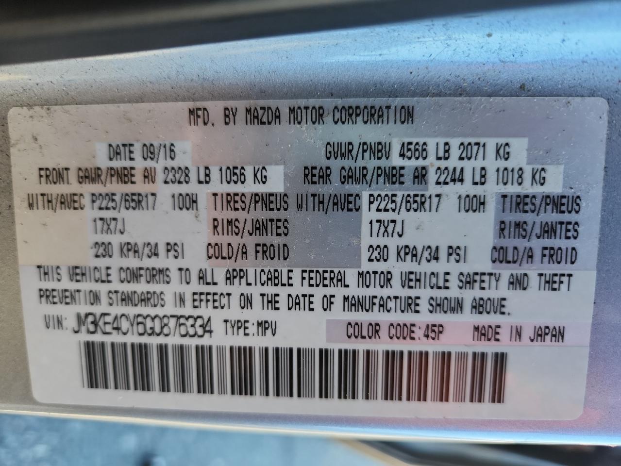 2016 Mazda Cx-5 Touring VIN: JM3KE4CY6G0876334 Lot: 92647955