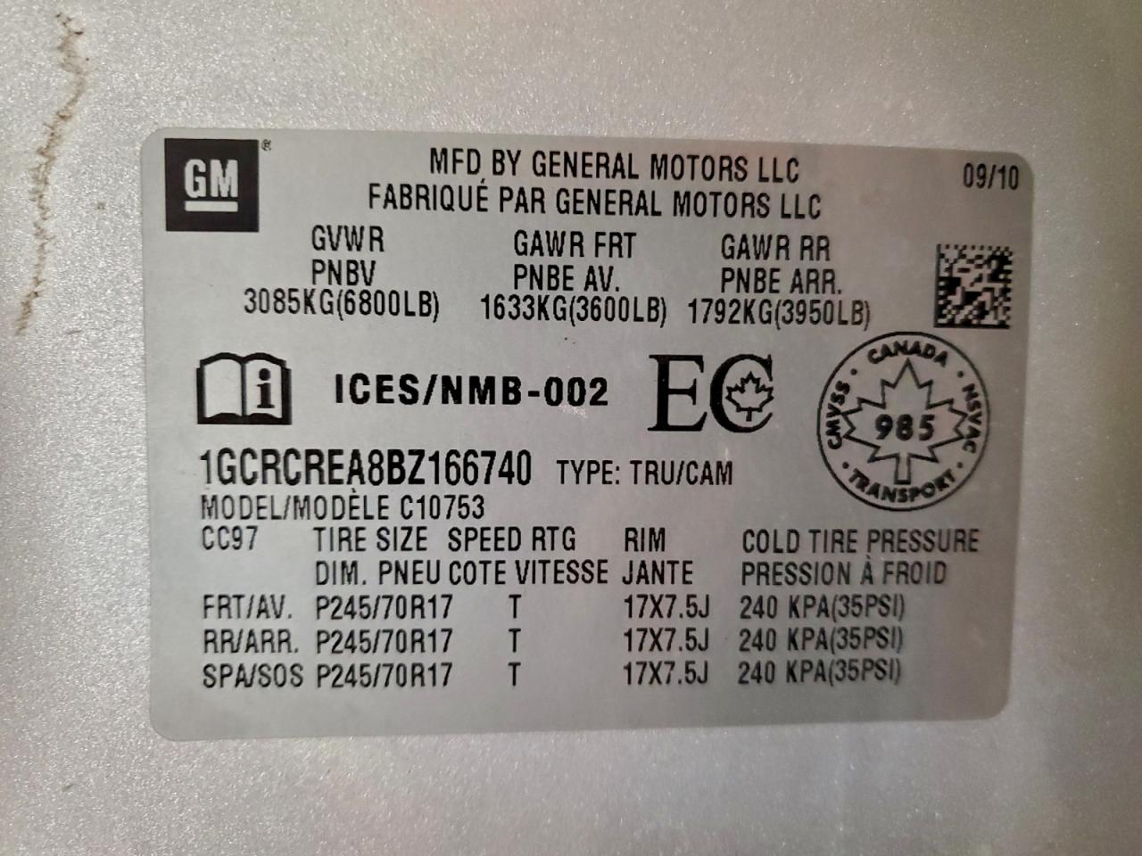 2011 Chevrolet Silverado C1500 Ls VIN: 1GCRCREA8BZ166740 Lot: 94484695