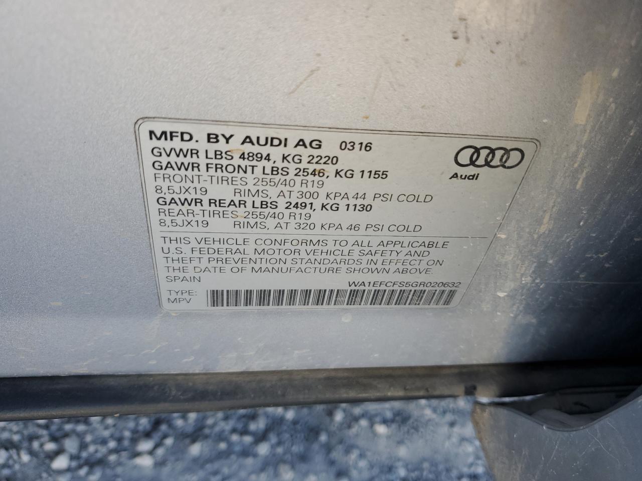 2016 Audi Q3 Premium Plus VIN: WA1EFCFS5GR020632 Lot: 90251075