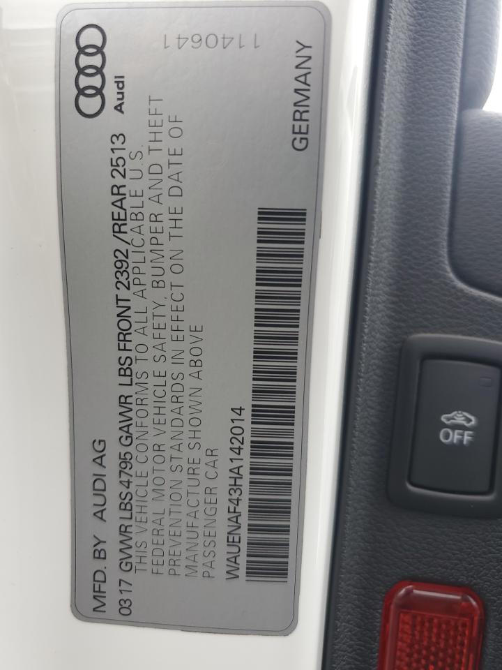 2017 Audi A4 Premium Plus VIN: WAUENAF43HA142014 Lot: 92274435