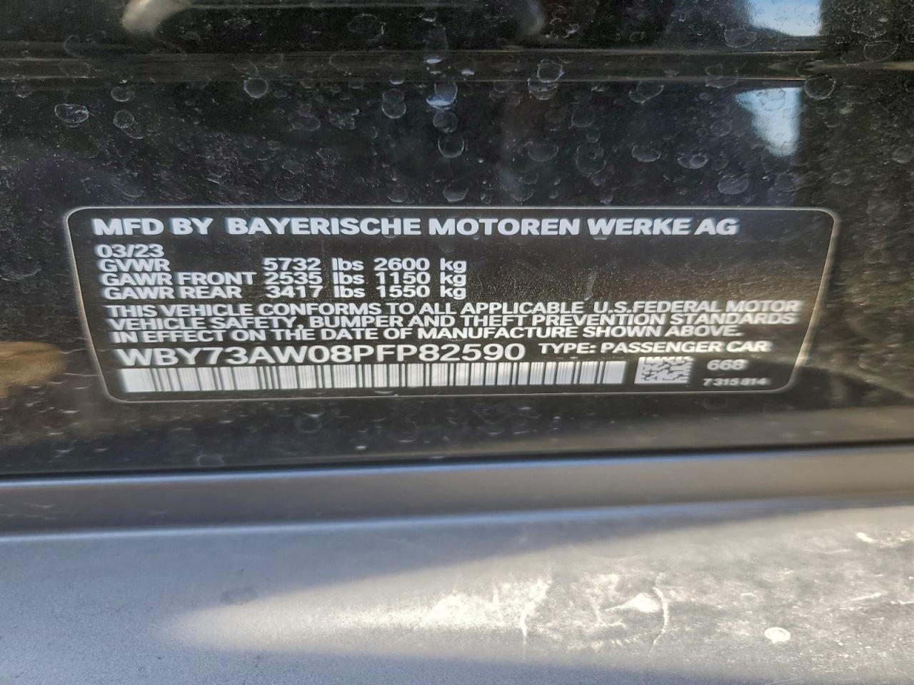 2023 BMW I4 Edrive 40 VIN: WBY73AW08PFP82590 Lot: 94951185