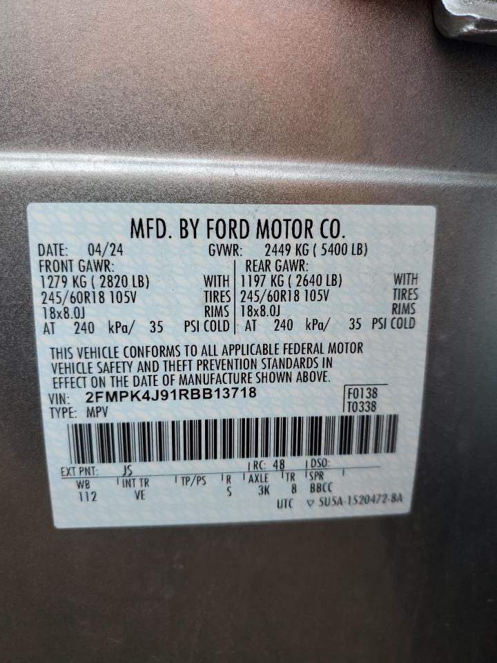 2024 Ford Edge Sel VIN: 2FMPK4J91RBB13718 Lot: 93248305
