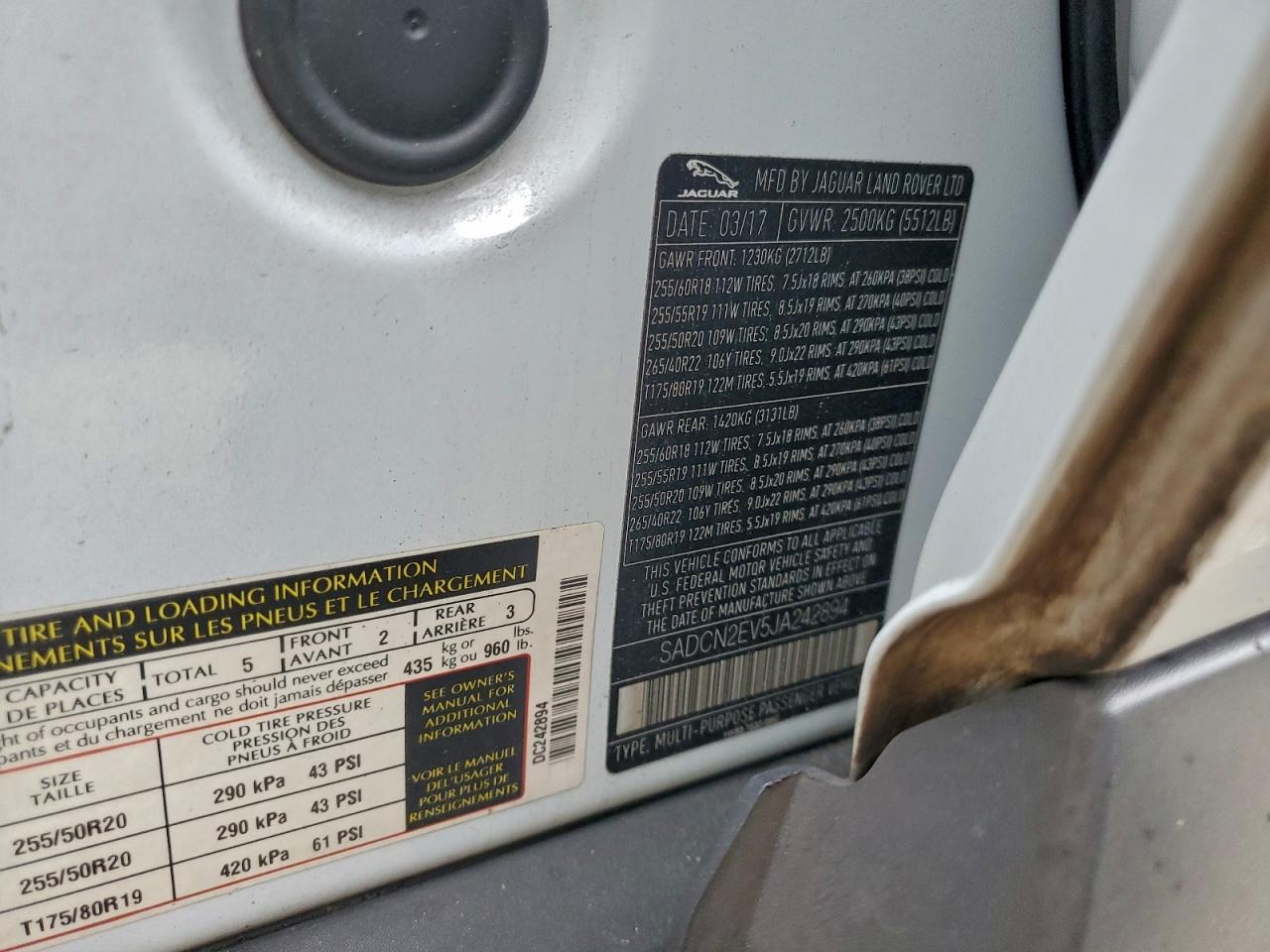 2018 Jaguar F-Pace Portfolio VIN: SADCN2EV5JA242894 Lot: 93429105