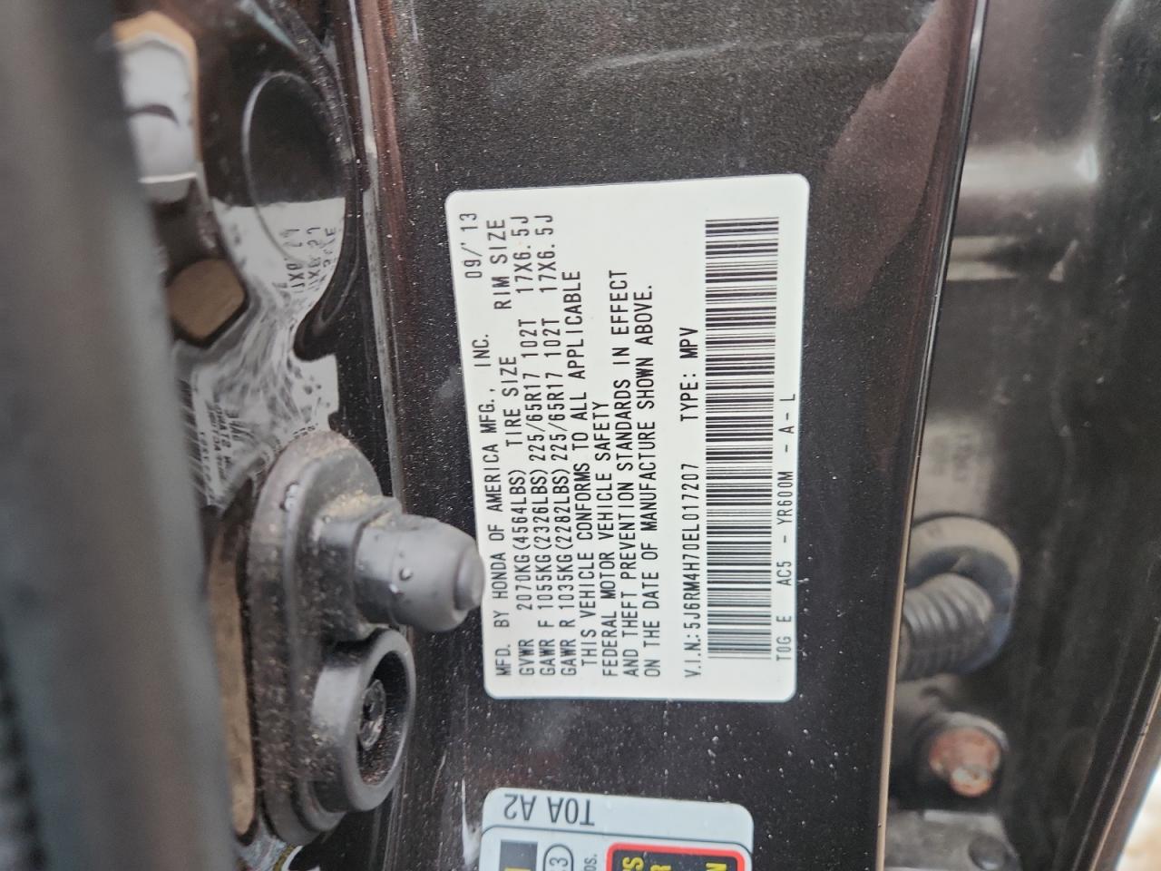 2014 Honda Cr-V Exl VIN: 5J6RM4H70EL017207 Lot: 91777825