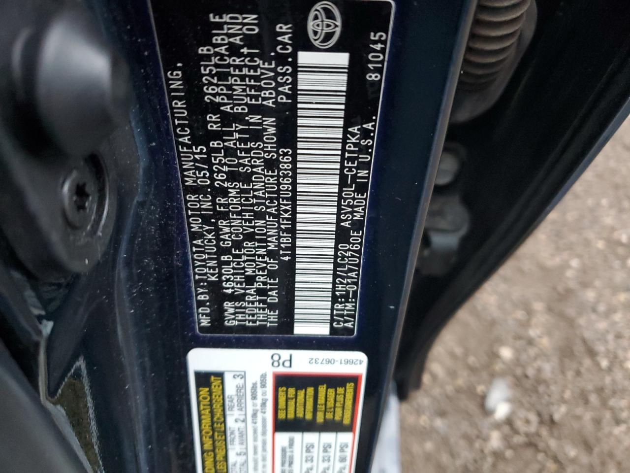 2015 Toyota Camry Le VIN: 4T1BF1FKXFU963863 Lot: 93268555