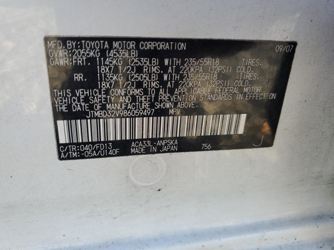 2008 Toyota Rav4 Sport VIN: JTMBD32V986059497 Lot: 92301155