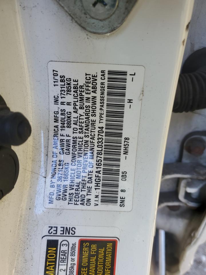 2008 Honda Civic Lx VIN: 1HGFA16578L033704 Lot: 92594495