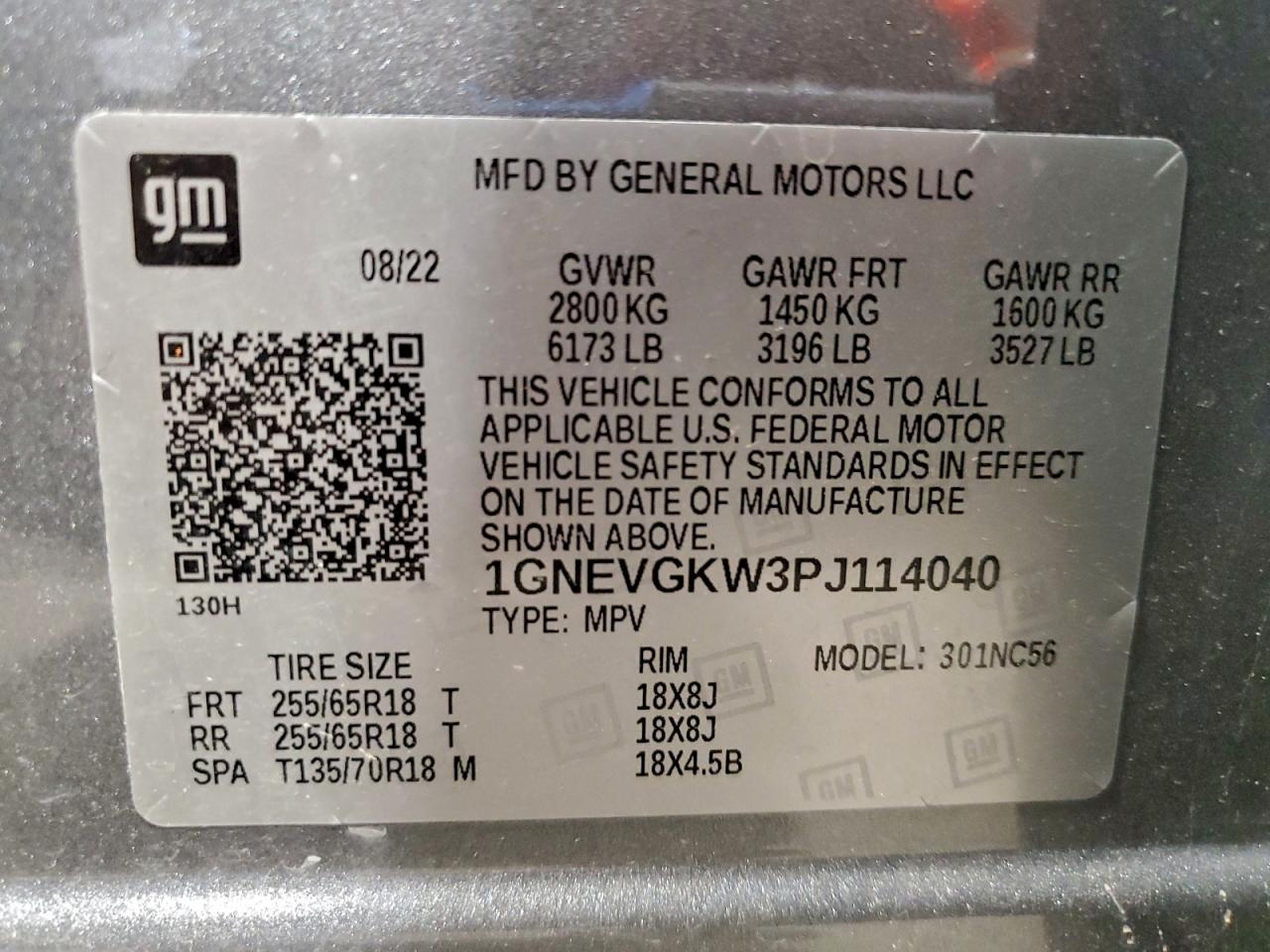 2023 Chevrolet Traverse Lt VIN: 1GNEVGKW3PJ114040 Lot: 94224865