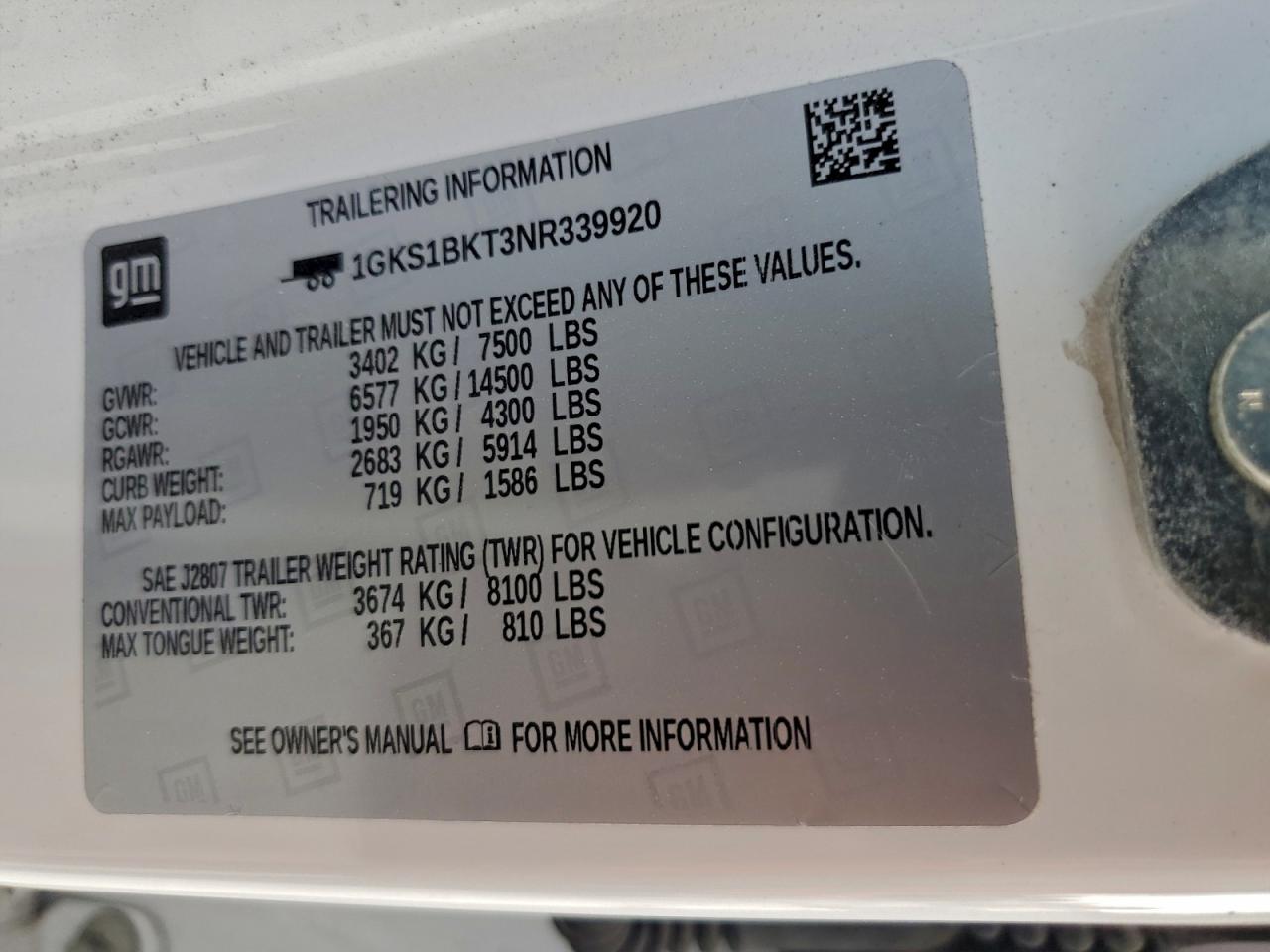 2022 GMC Yukon Slt VIN: 1GKS1BKT3NR339920 Lot: 93977835