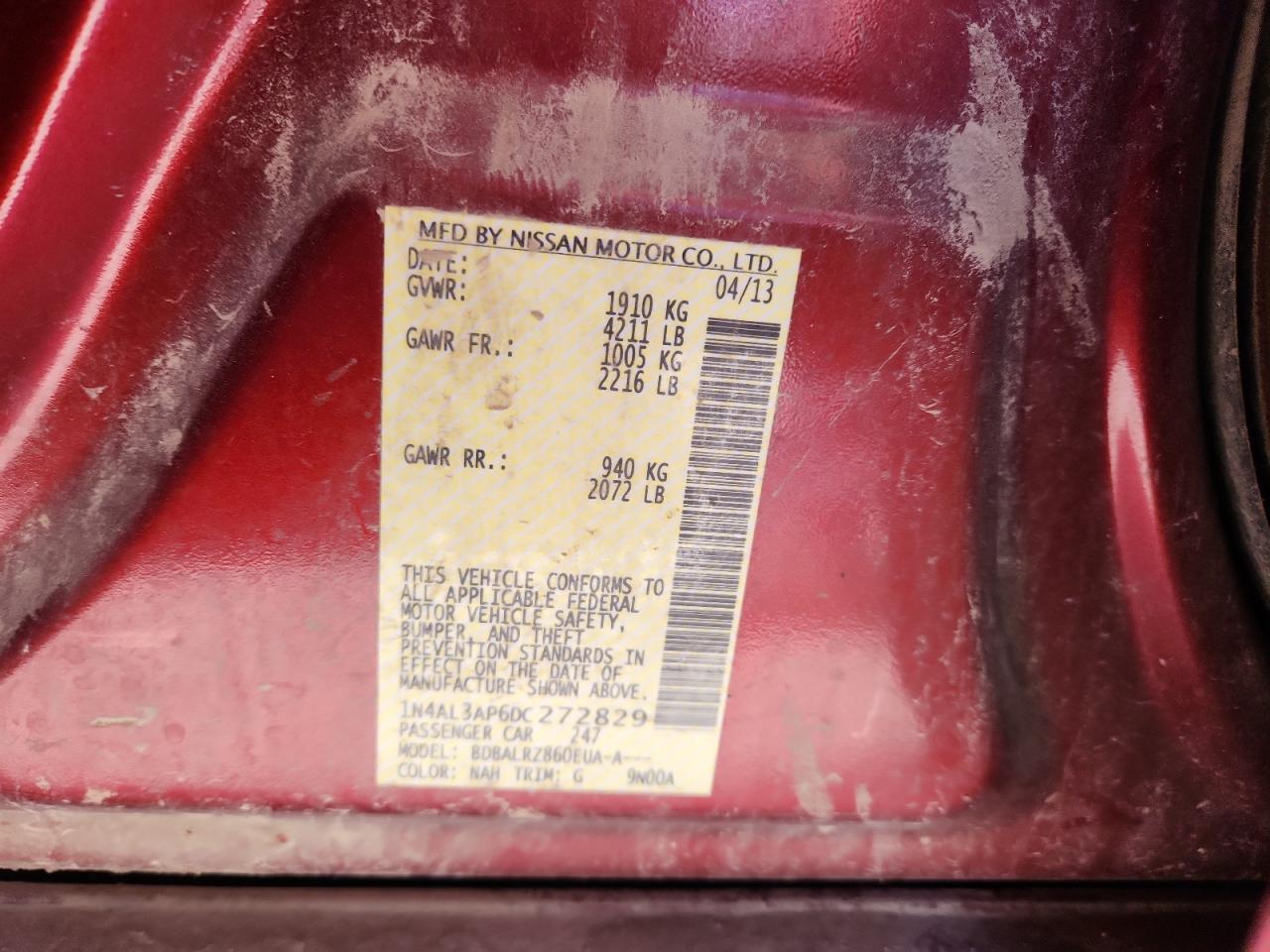 2013 Nissan Altima 2.5 VIN: 1N4AL3AP6DC272829 Lot: 91410835