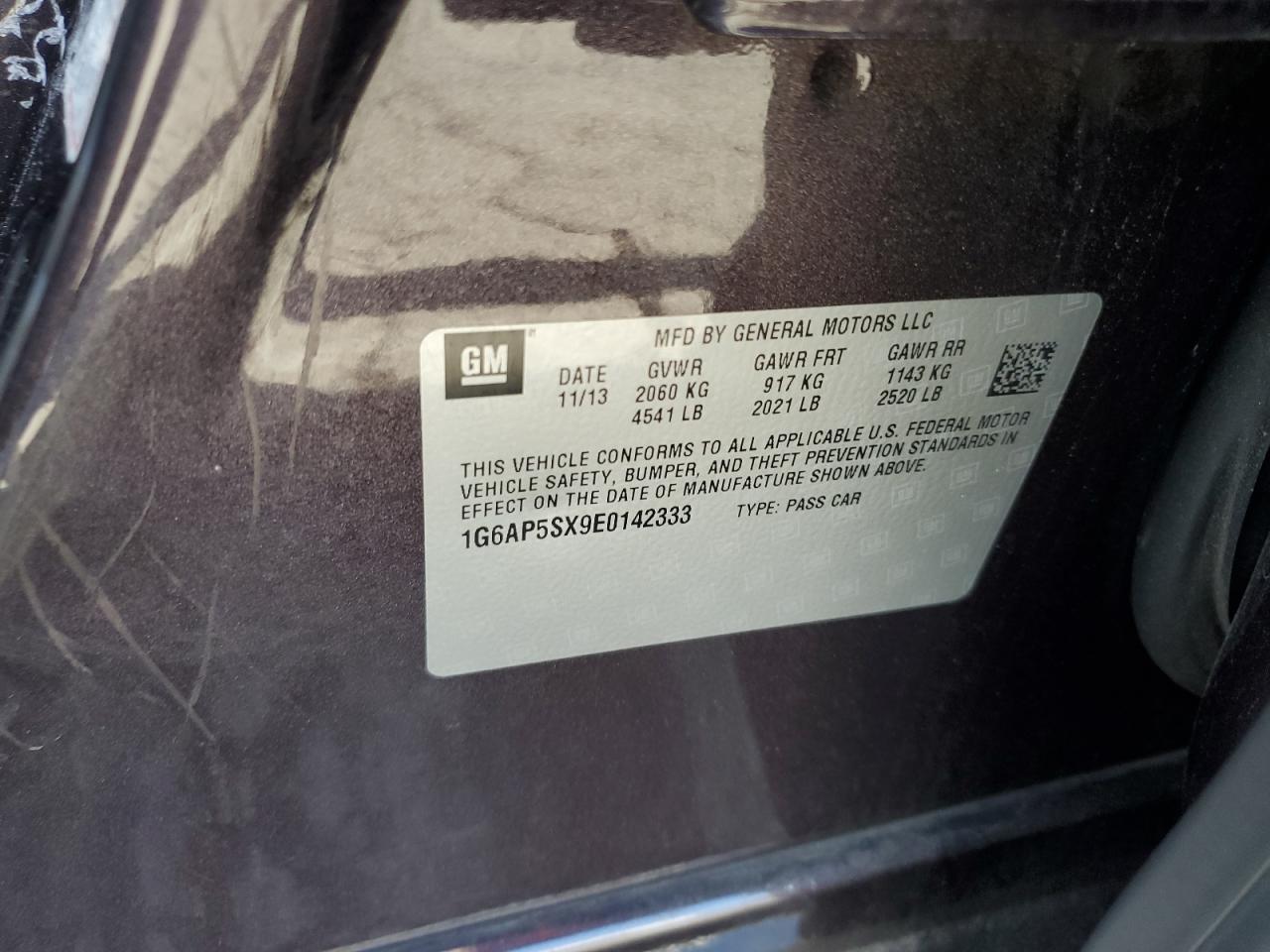 2014 Cadillac Cts VIN: 1G6AP5SX9E0142333 Lot: 91912265