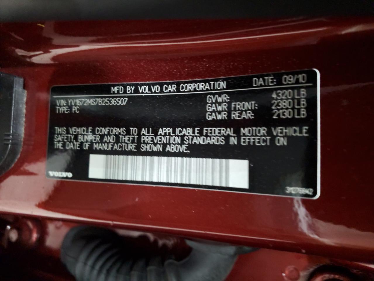 2011 Volvo S40 T5 VIN: YV1672MS7B2536507 Lot: 92928005