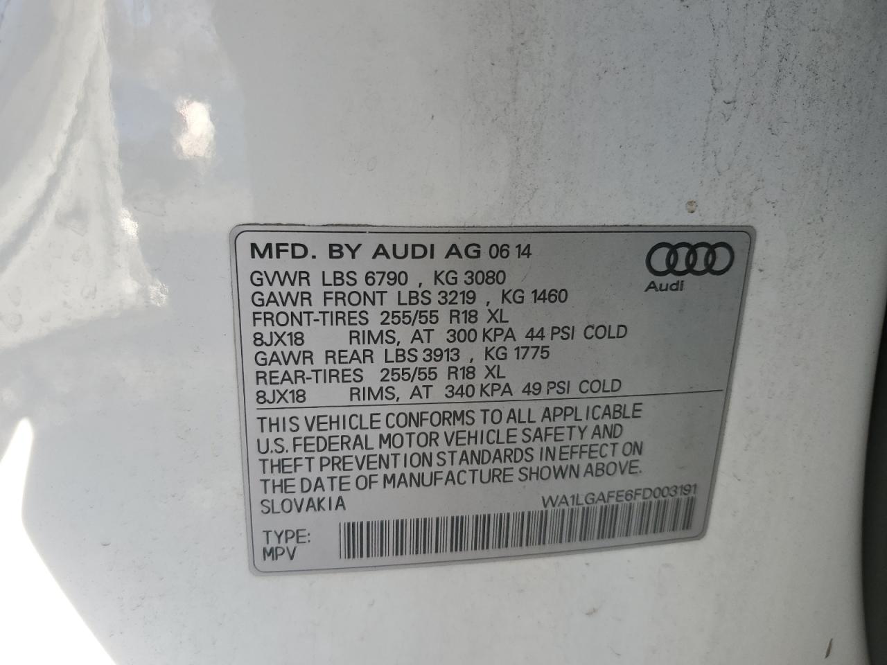 2015 Audi Q7 Premium Plus VIN: WA1LGAFE6FD003191 Lot: 90533415