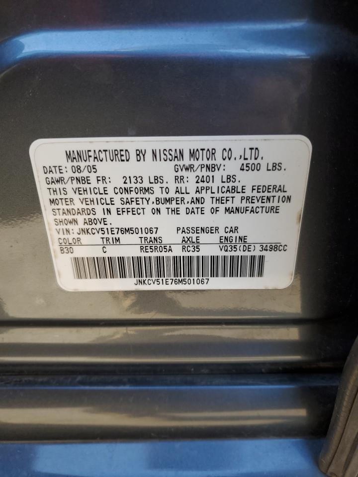 2006 Infiniti G35 VIN: JNKCV51E76M501067 Lot: 91052865