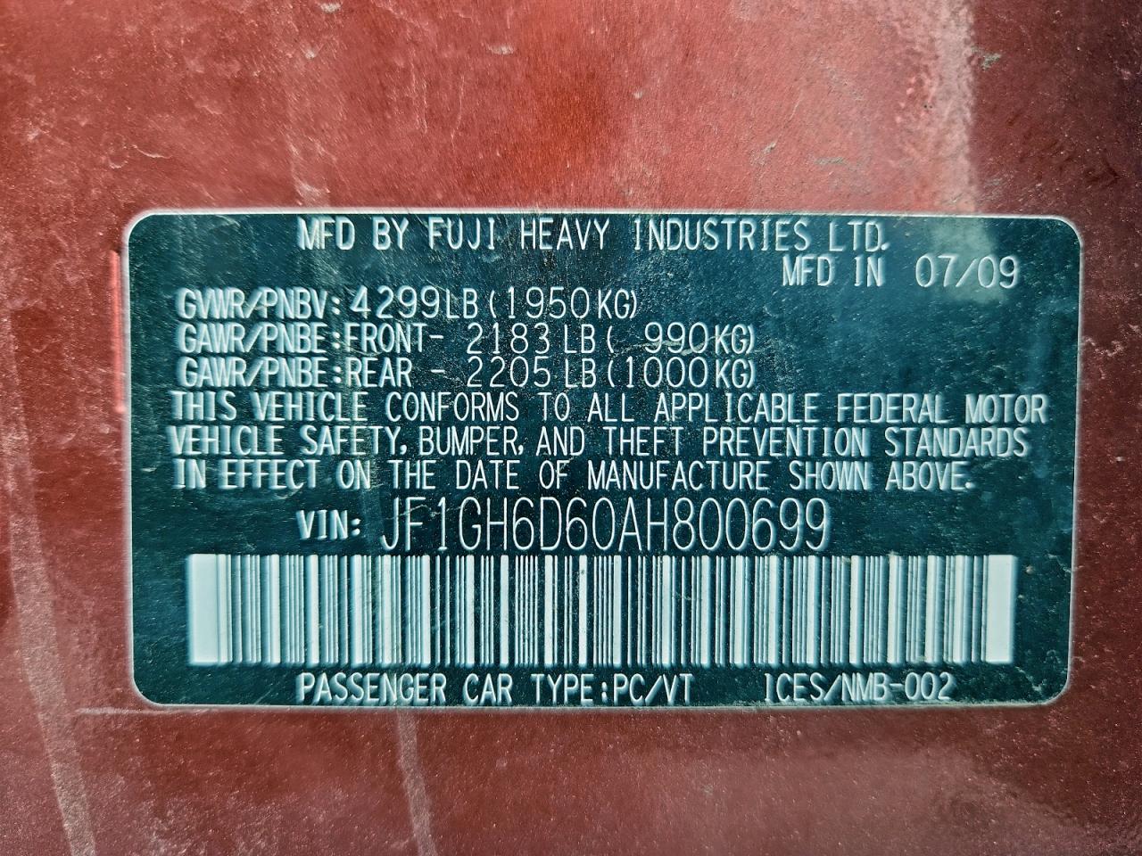 2010 Subaru Impreza Outback Sport VIN: JF1GH6D60AH800699 Lot: 94117695