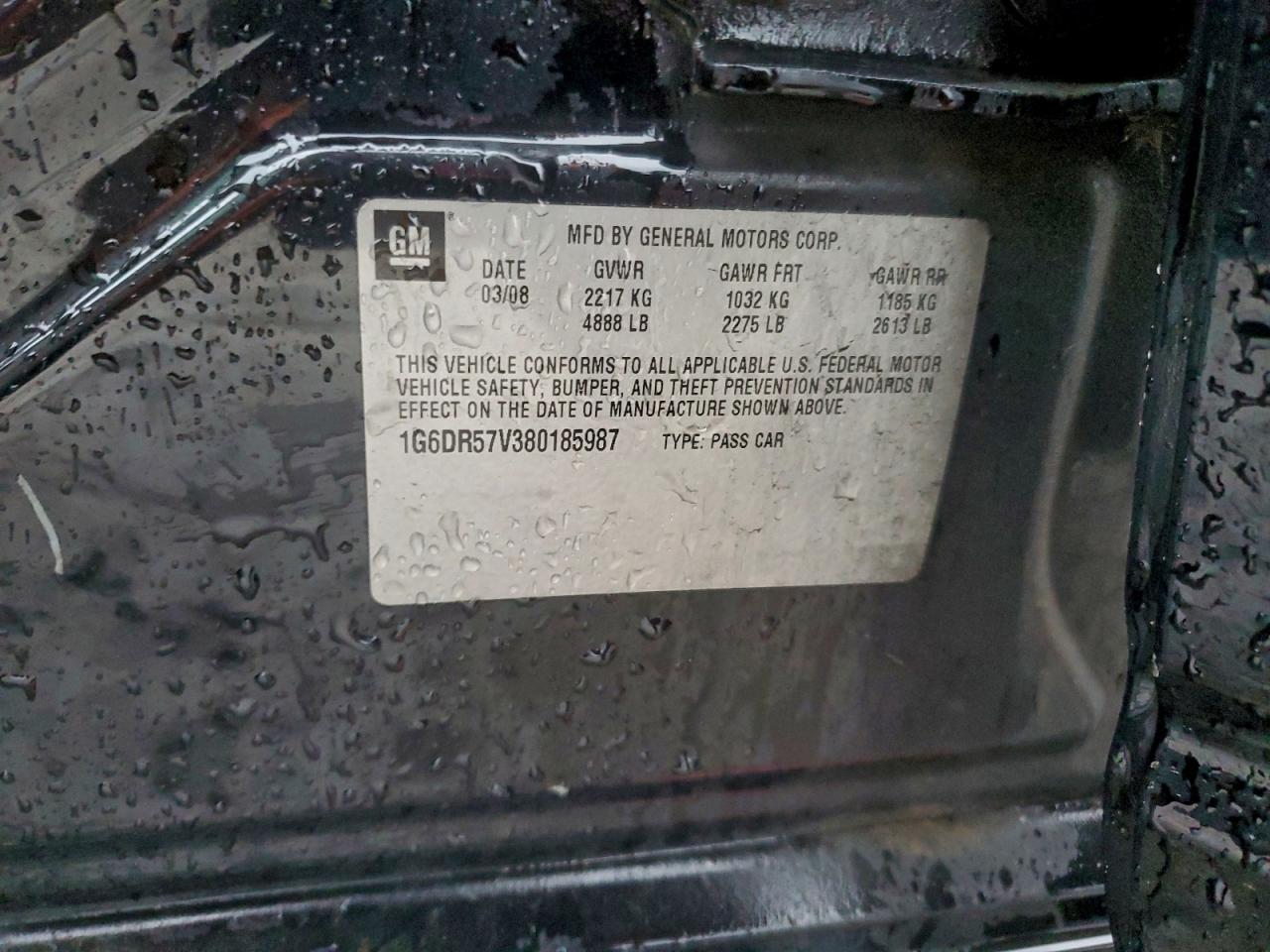 2008 Cadillac Cts Hi Feature V6 VIN: 1G6DR57V380185987 Lot: 93811765