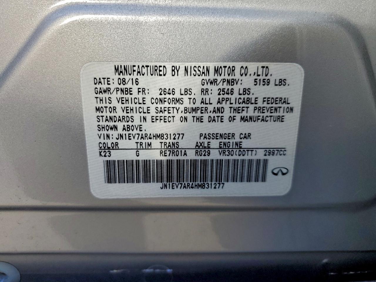 2017 Infiniti Q50 Premium VIN: JN1EV7AR4HM831277 Lot: 92981965