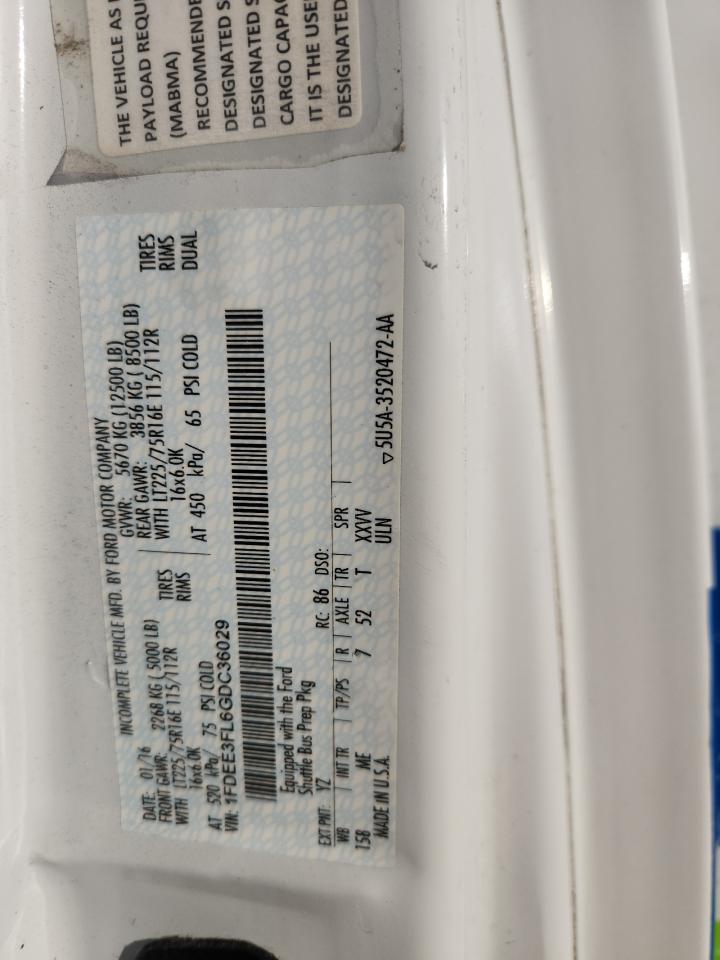 2016 Ford Econoline E350 Super Duty Cutaway Van VIN: 1FDEE3FL6GDC36029 Lot: 91276905