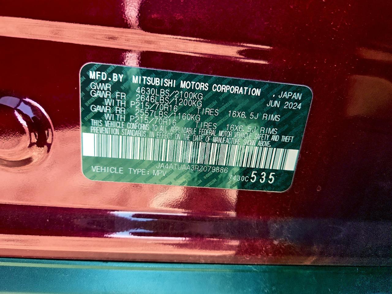 2024 Mitsubishi Eclipse Cross Es VIN: JA4ATUAA3RZ079886 Lot: 94334565