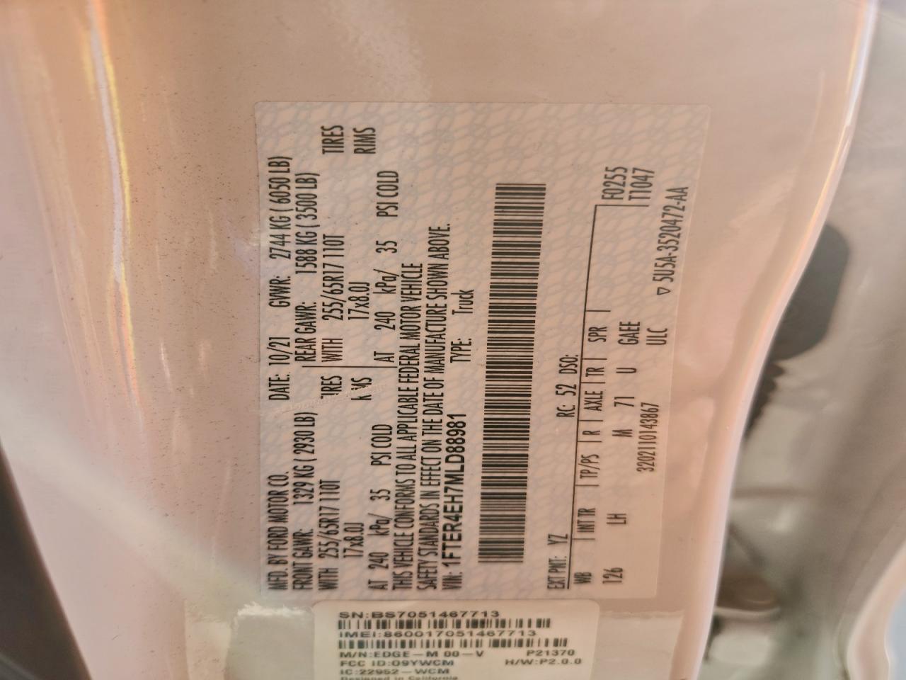 2021 Ford Ranger Xl VIN: 1FTER4EH7MLD88981 Lot: 94437265