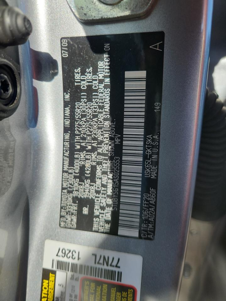 2010 Toyota Sequoia Sr5 VIN: 5TDBY5G15AS025553 Lot: 93055635