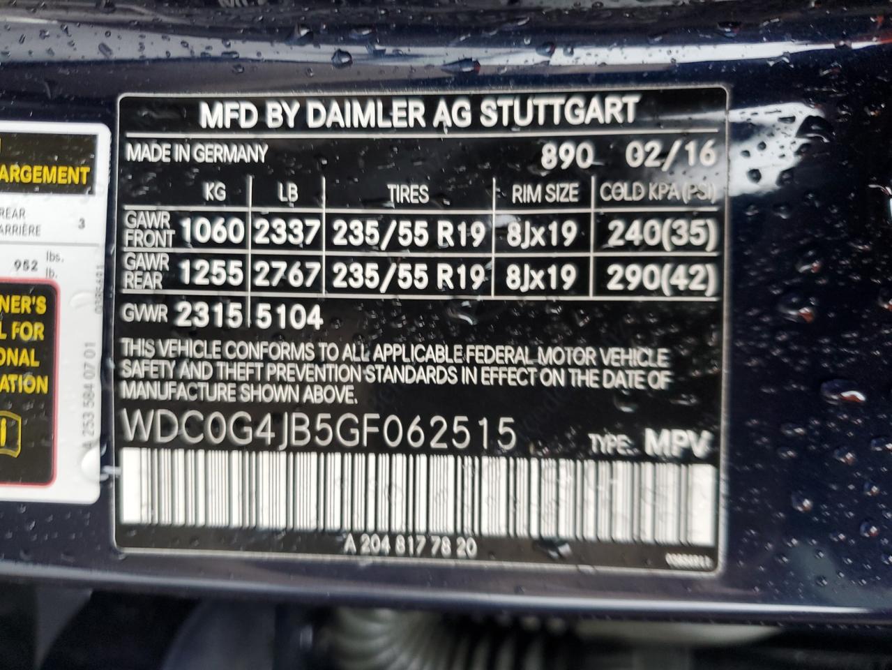 2016 Mercedes-Benz Glc 300 VIN: WDC0G4JB5GF062515 Lot: 93536345