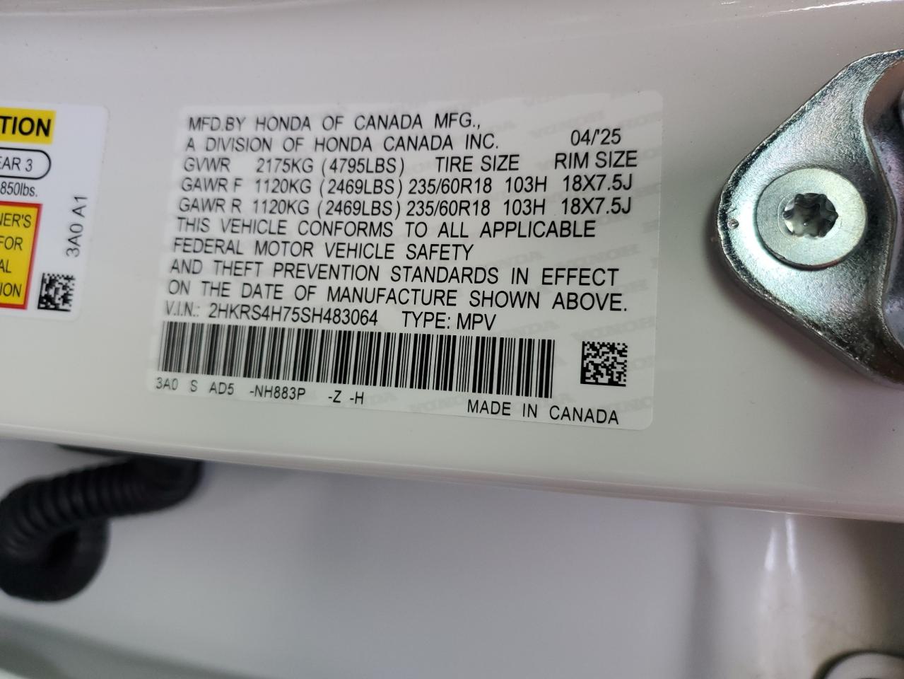 2025 Honda Cr-V Exl VIN: 2HKRS4H75SH483064 Lot: 91913745