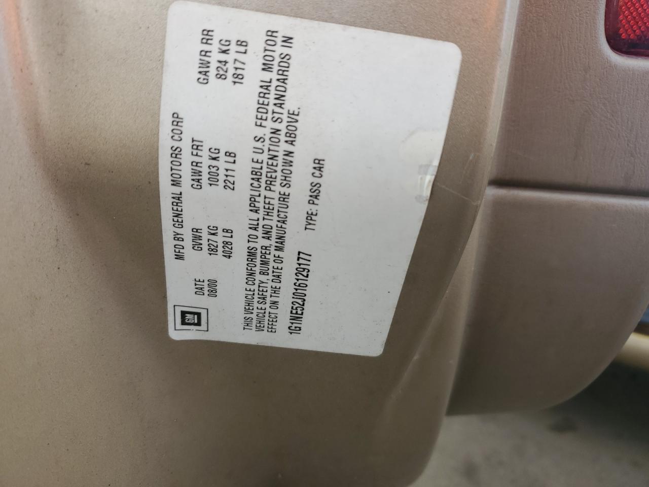 2001 Chevrolet Malibu Ls VIN: 1G1NE52J016129177 Lot: 91299475