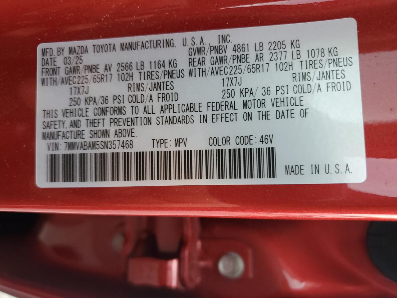 2025 Mazda Cx-50 Select VIN: 7MMVABAM5SN357468 Lot: 92424875