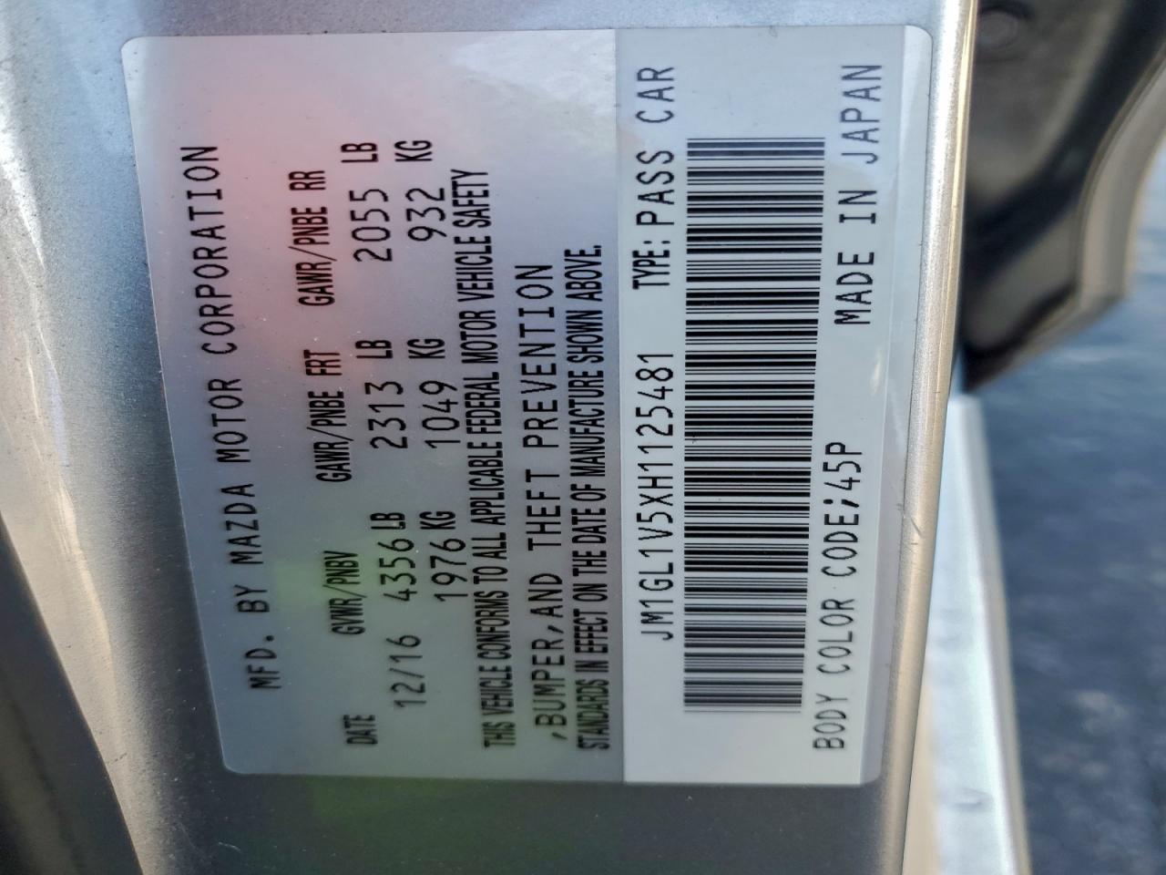 2017 Mazda 6 Touring VIN: JM1GL1V5XH1125481 Lot: 94495045