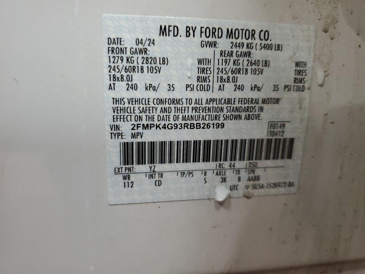 2024 Ford Edge Se VIN: 2FMPK4G93RBB26199 Lot: 91906915