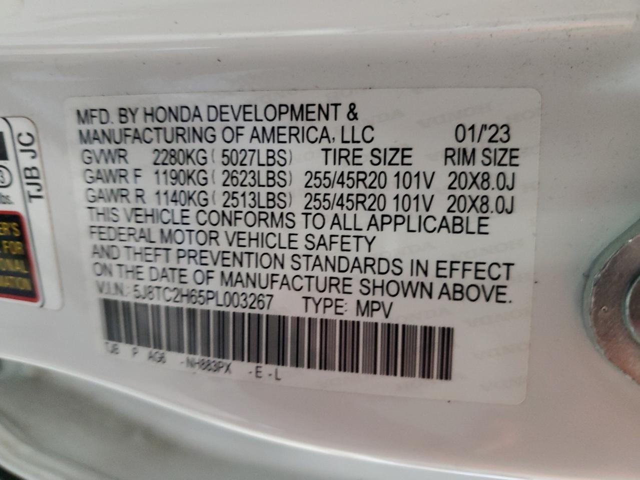 2023 Acura Rdx A-Spec VIN: 5J8TC2H65PL003267 Lot: 90355355