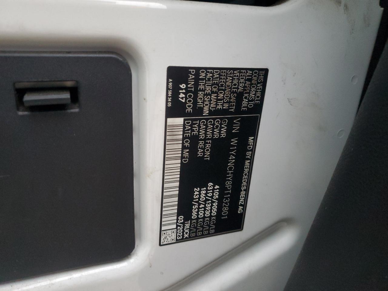 2023 Mercedes-Benz Sprinter 2500 VIN: W1Y4NCHY8PT132801 Lot: 91251355