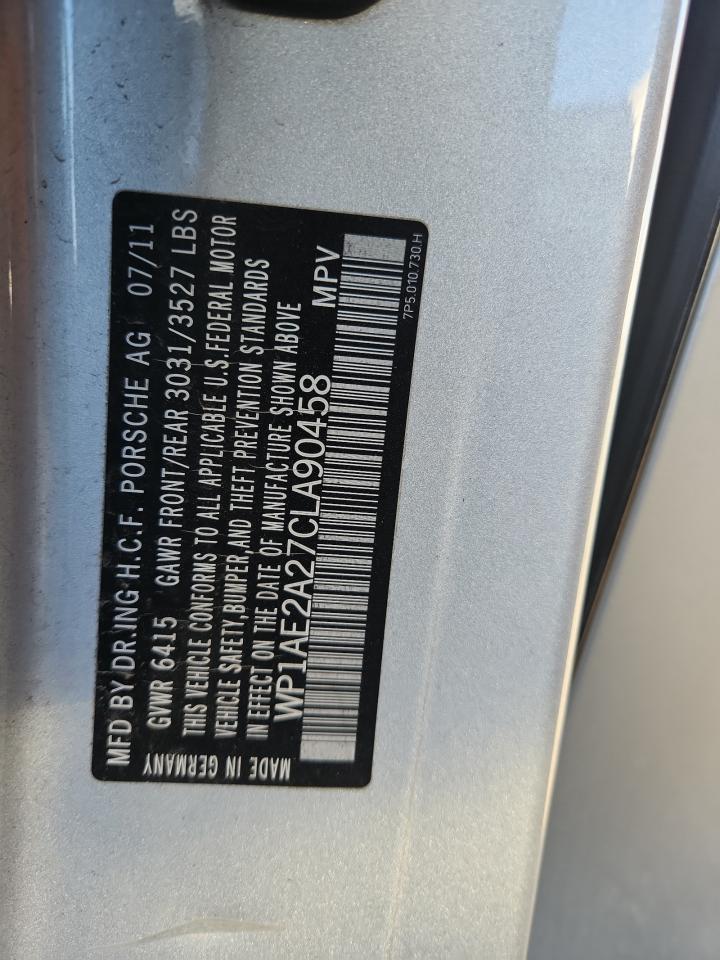 2012 Porsche Cayenne S Hybrid VIN: WP1AE2A27CLA90458 Lot: 91629025