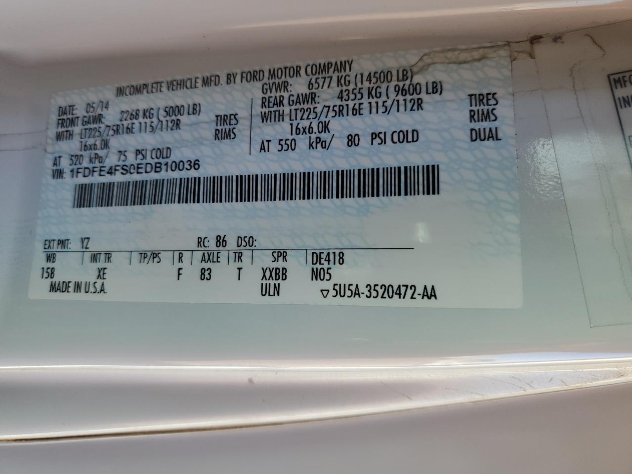 2014 Ford Econoline E450 Super Duty Cutaway Van VIN: 1FDFE4FS0EDB10036 Lot: 92622325