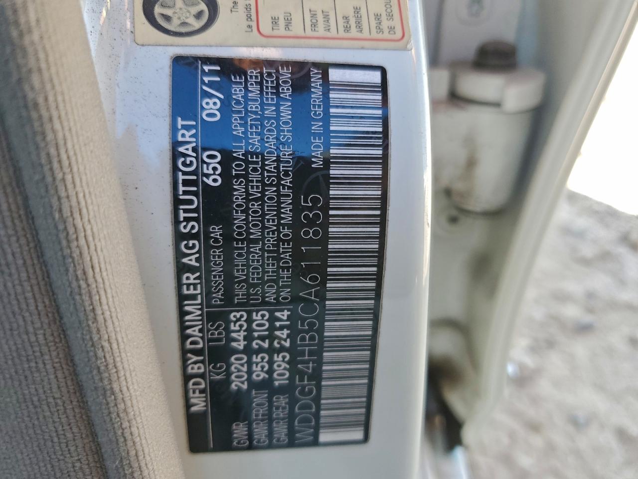 2012 Mercedes-Benz C 250 VIN: WDDGF4HB5CA611835 Lot: 94403985