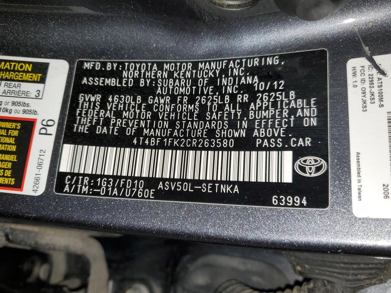 1999 Toyota Camry Base VIN: 4T4BF1FK2CR263580 Lot: 90843975